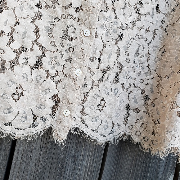 Joie Lace Tan Cropped Button Back 3/4 Sleeve Top - Picture 6 of 8